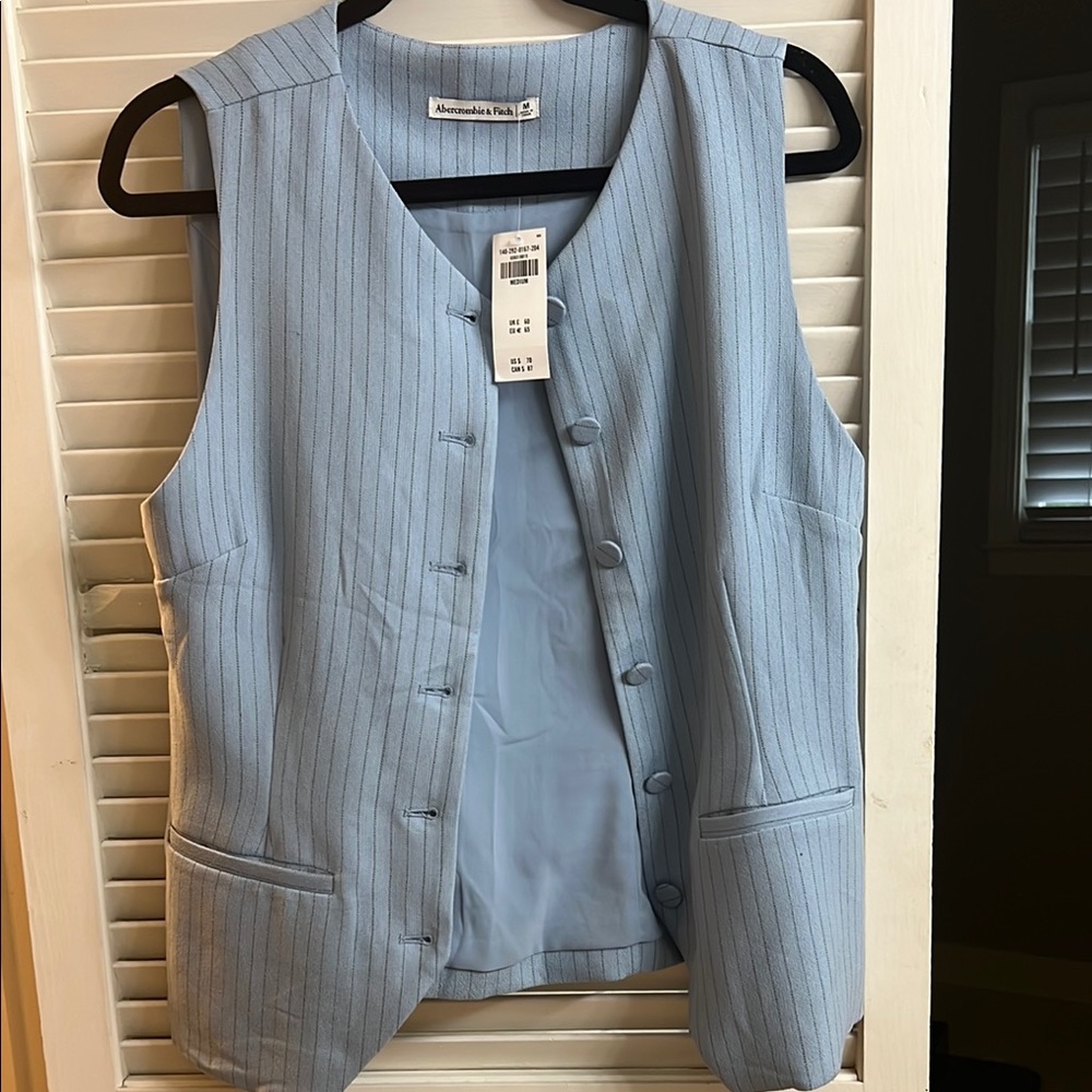 Blue Striped Button-Up Vest